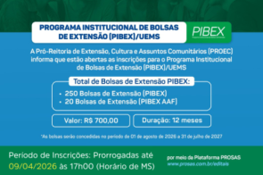 UEMS prorroga inscrições para seleção de bolsas do PIBEX 2026